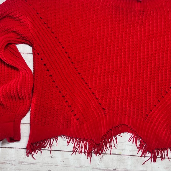 Women’s Distressed Red Knit Long Wide Sleeve Sweater Size XXL (19) - Picture 3 of 5